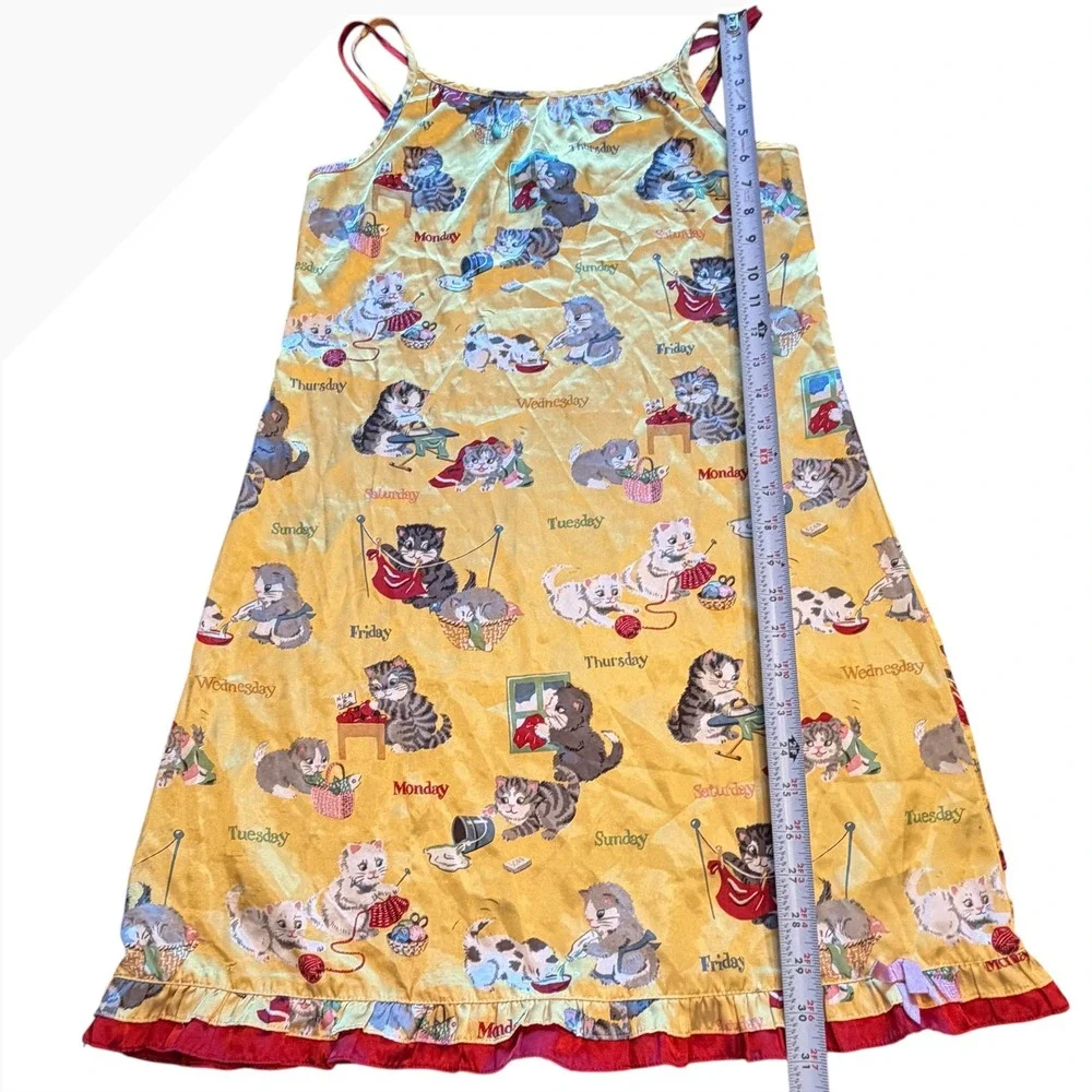 Y2K Nick & Nora Cat Kitten Days of the Week Satin‎ Nightgown Girls Large 10/12